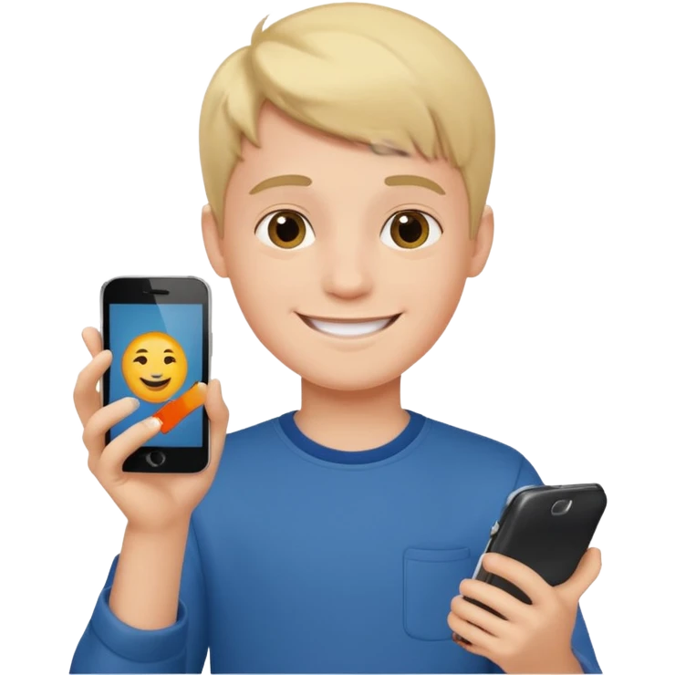Boy with mobile calling emoji