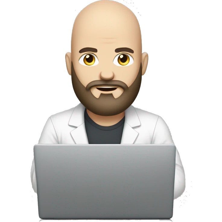 heavy set white bald guy with long dark beard behind a laptop emoji