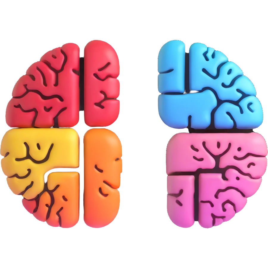 split brain, left side artistic, right side analytical emoji