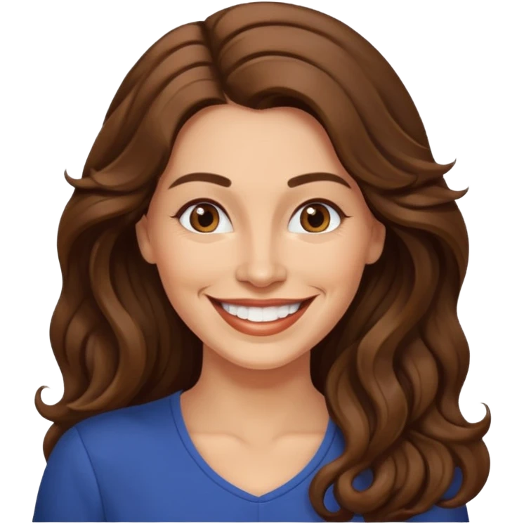 40 yr croatian woman, long wavy brown hair, big smile, side part, 
 emoji