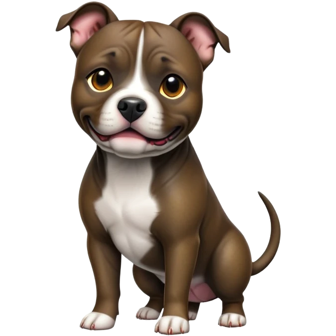 cinematic-[Staffordshire bull terrier]-realistic-full-body-standing-emoji,-tail-resting-loosely-beside-its-paws,-head-tilted-dramatically, -sleek-[dark solid brindle]-fur,-simplified-yet-realistic-focused-features,-highly-detailed,-glowing-with-an-almost-sarcastic-glow emoji