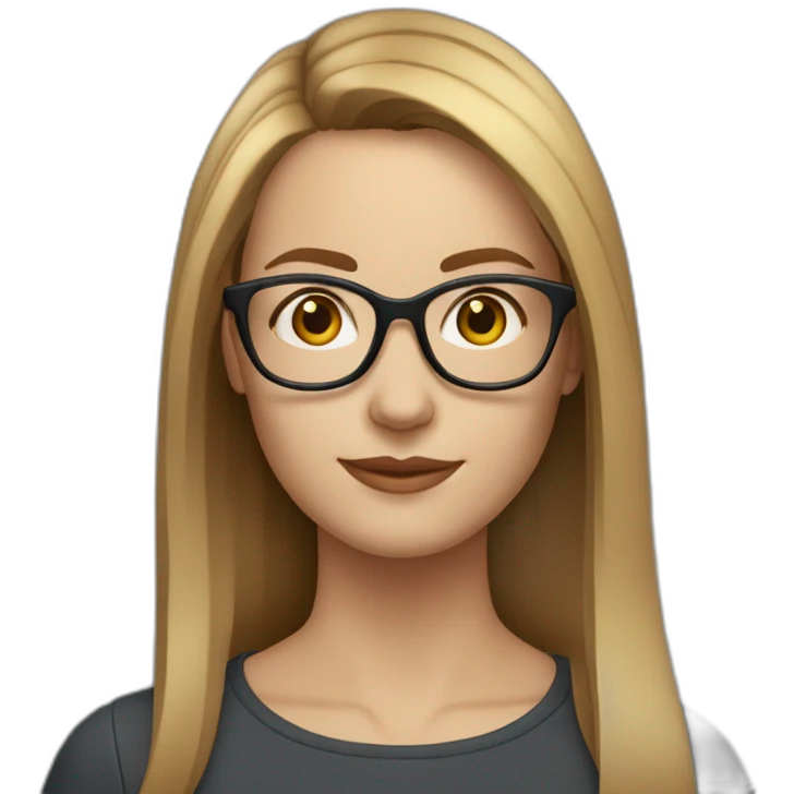 30 year old white woman with straight mid lenght light brown hair and rounded glasses emoji