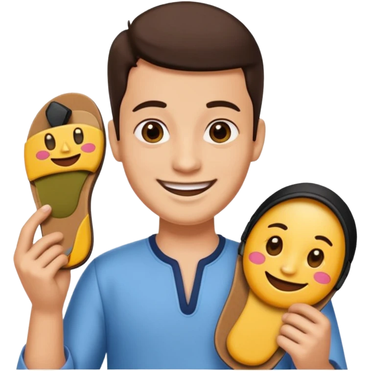 Smile, holding a chappal, emoji emoji