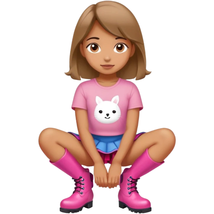  top and skirt with pink inscription “girl”  squatting in pink boots emoji