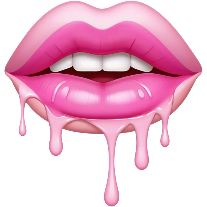 Floating pink glossy lip with white paint dripping off emoji