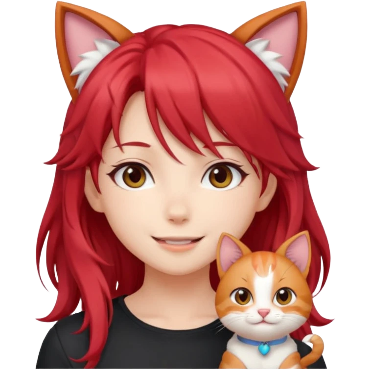cute anime girl with cat ears, red blowing hair emoji