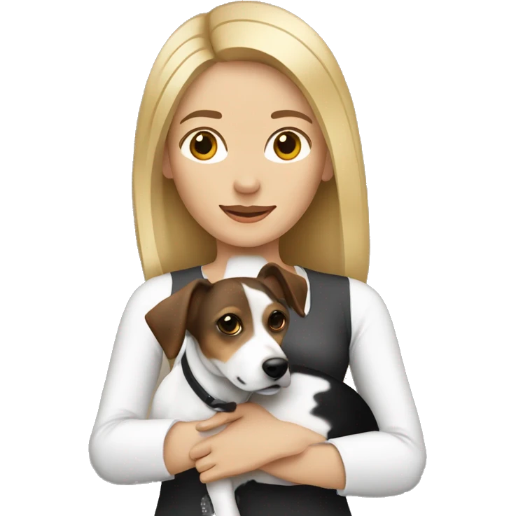 Blonde woman holding a black brown and white jack russell emoji