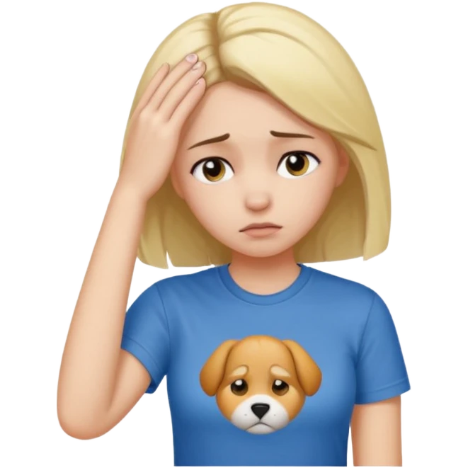 A girl holding its forehead with its paw because it has a headache emoji