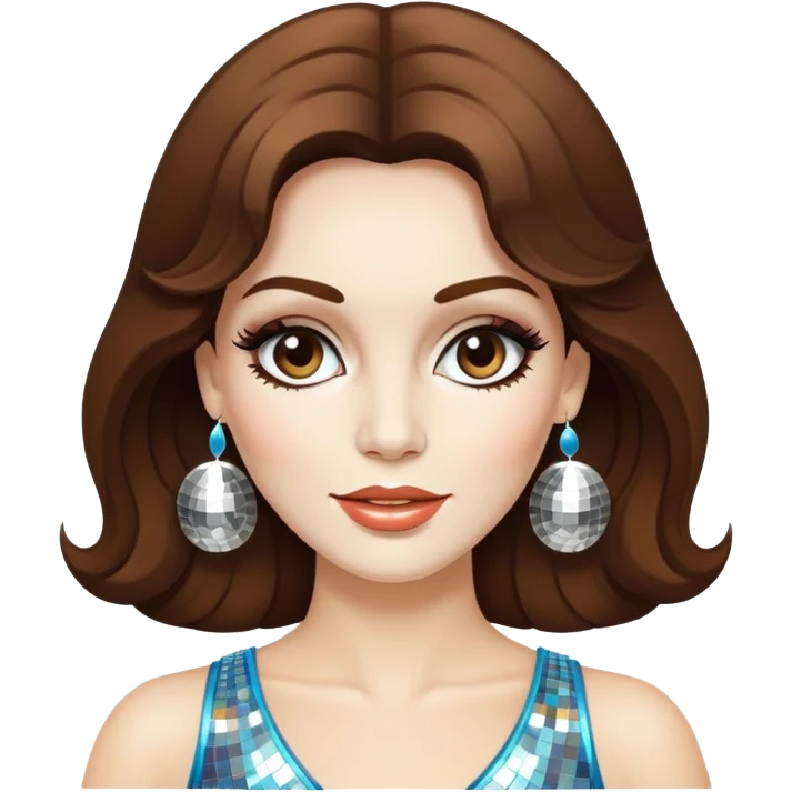woman with white skin and brown hair disco dancing 70s disco fashion emoji