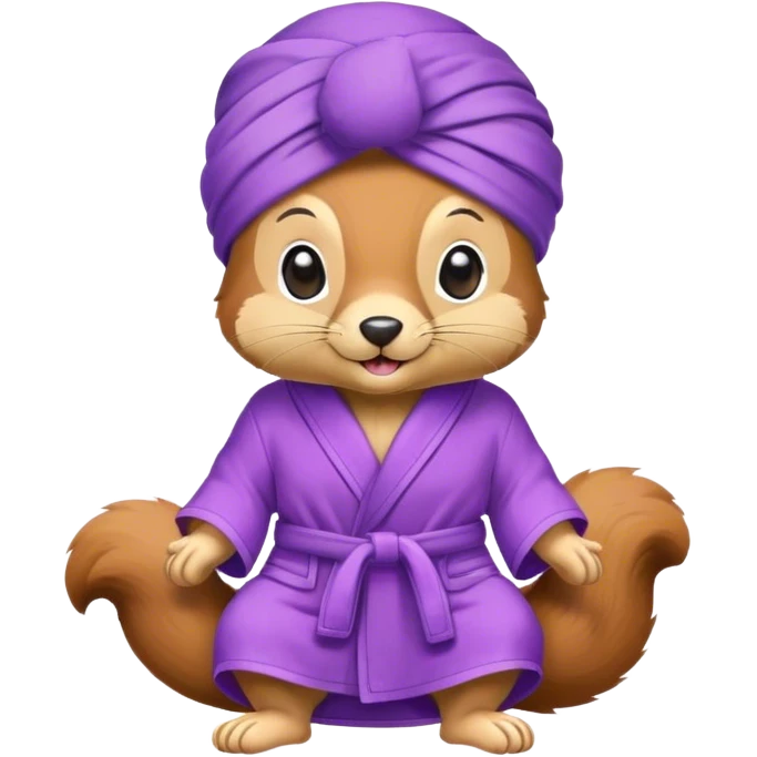 squirrel in purple bathrobe wearing purple slippers and purple turban emoji