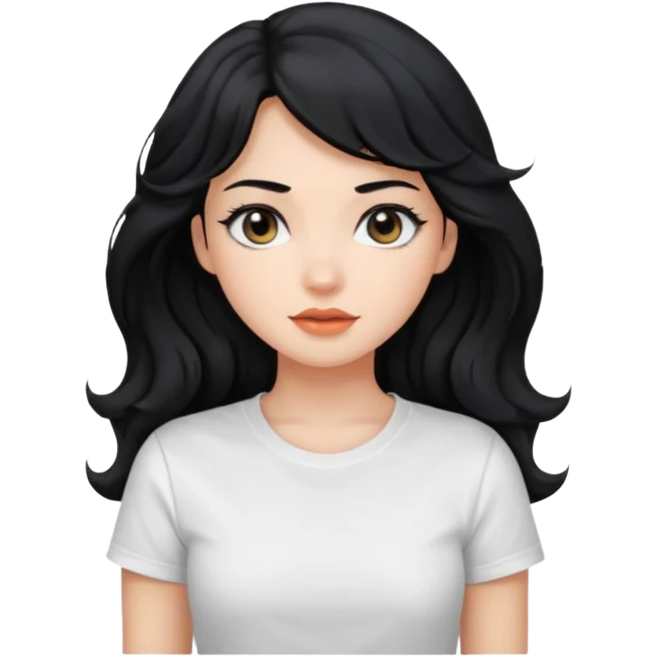 Beautiful girl,Black hair,wavy hair long hair,Black eyes, white T-shirt emoji