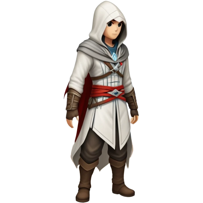 An icon representing an adventure game, inspired by Assassin's Creed. The design features a heroic character in hooded attire, scaling a tall building in a historical cityscape. The background shows ancient architecture and hidden symbols, symbolizing exploration and stealth. Transparent background emoji