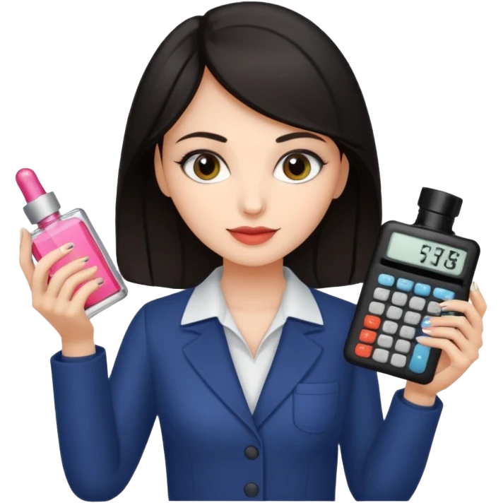 Dark haired woman with calculator and perfume bottle  emoji