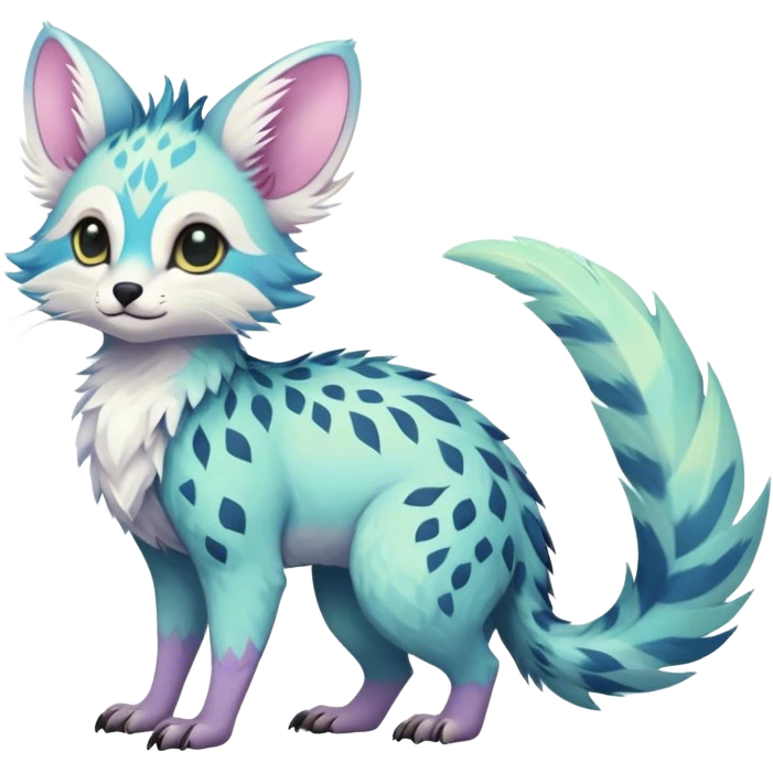 Feral Rare Fantasy pastel tropical Vernid-Trico-species by LiLaiRa, random markings, tufted tail, tufted ears, full body emoji