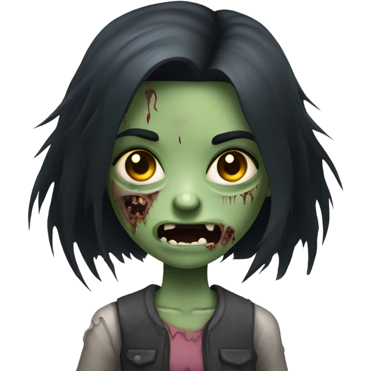 girl zombie with black long hair with teeth and serious face  emoji