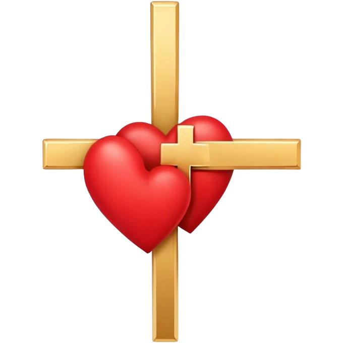 Two red  hearts connected by one simple gold cross  emoji