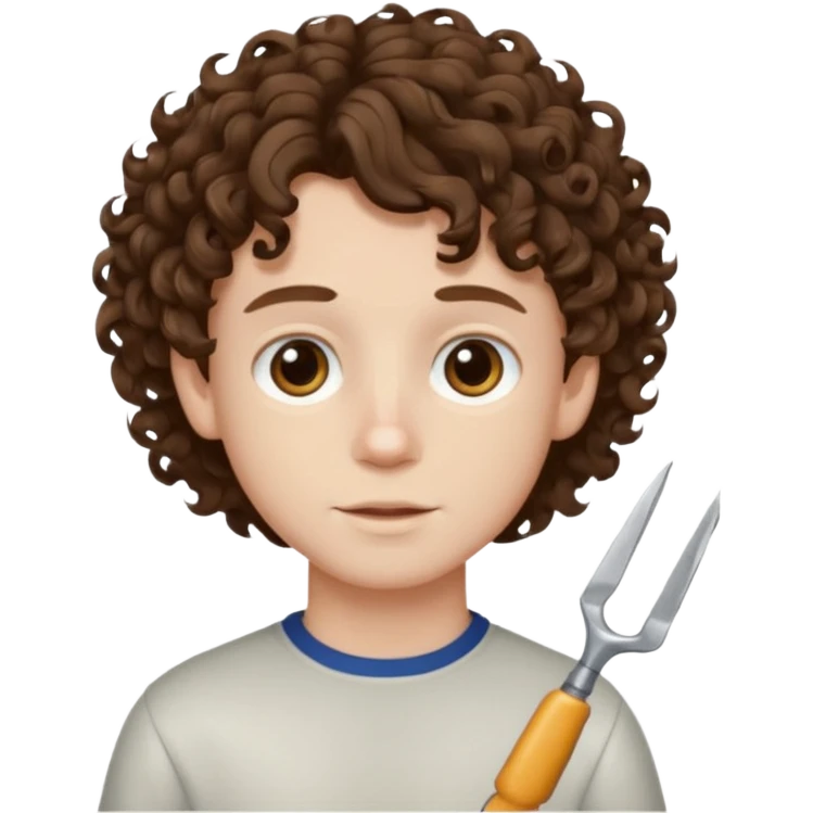boy,  brown hair, curly hair, brown eyes, pale skin, , hair edger hairtcut emoji