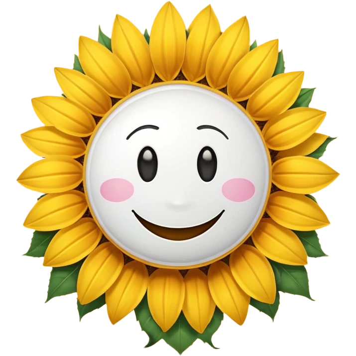 a sunflower with a white disc in the middle and a smiley face emoji