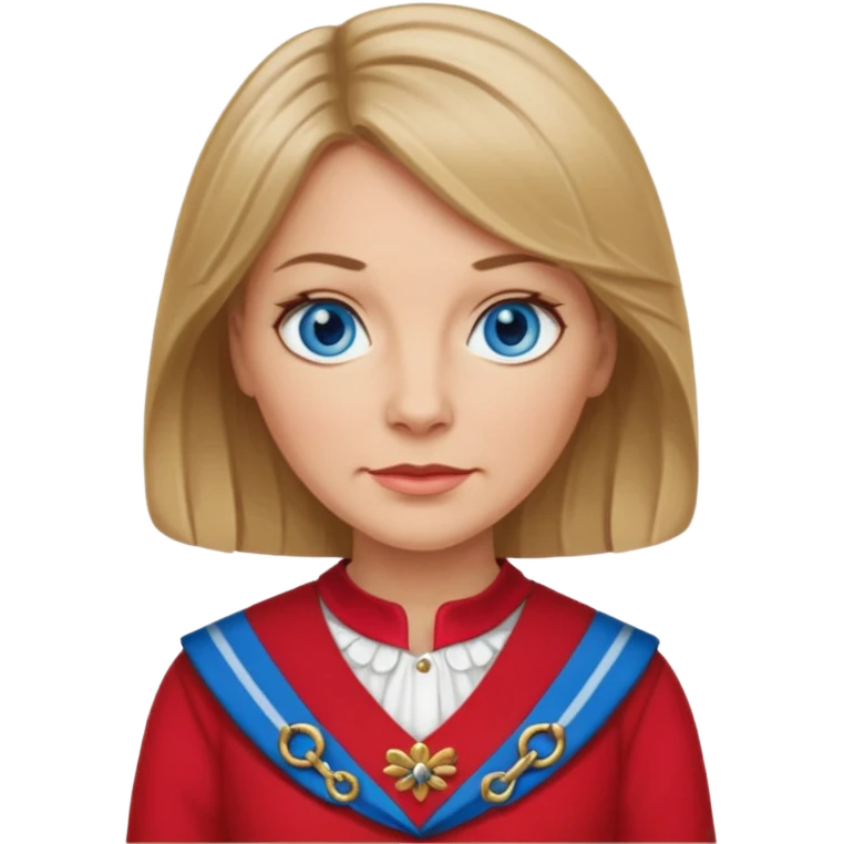 midle  aged female with Scottish red attire and dark blonde hair and blue eyes emoji
