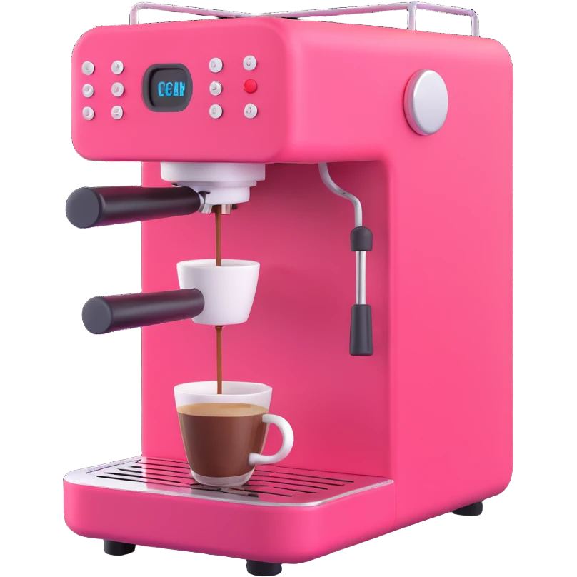 A pink coffee machine with a cup of coffee emoji