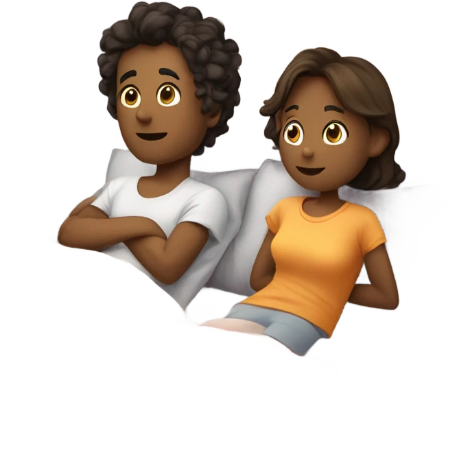make a boy and a girl laying in bed together watching tv emoji