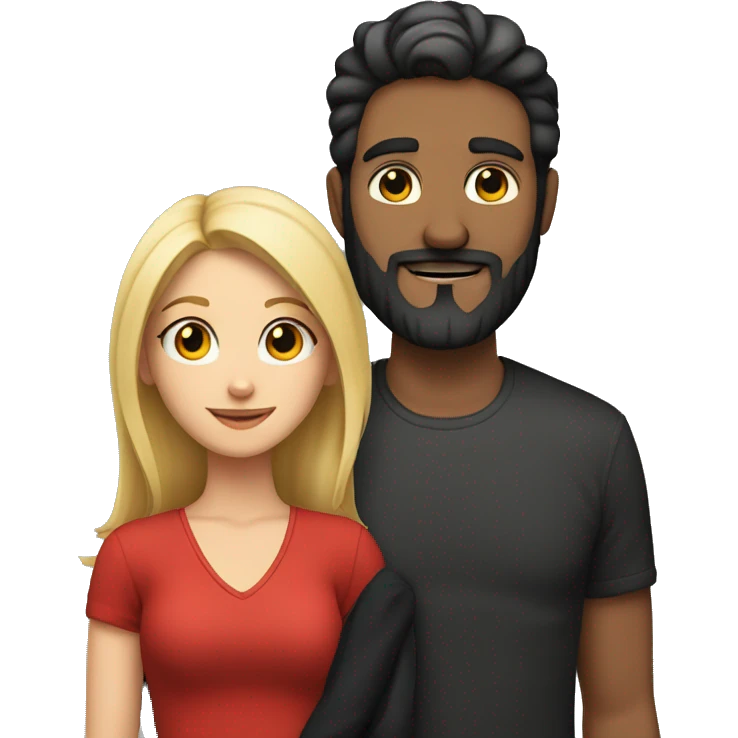 A couple of a man with a dark beard and a blonde girl with two cats red and black emoji