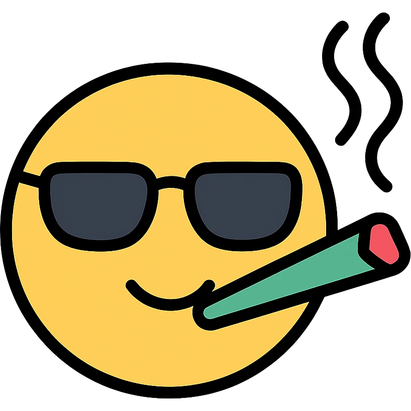 color outline icon of an app character with black glasses smoking weed emoji