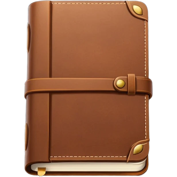 a leather journal, rich brown color, visible stitching, closed, elegant and classic emoji
