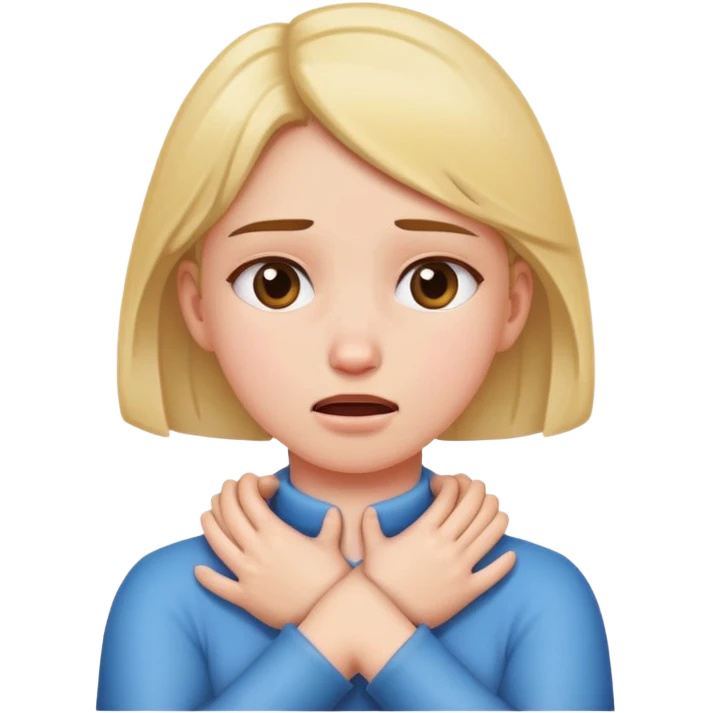 Girl choking herself with both hands crossed in front of her neck emoji