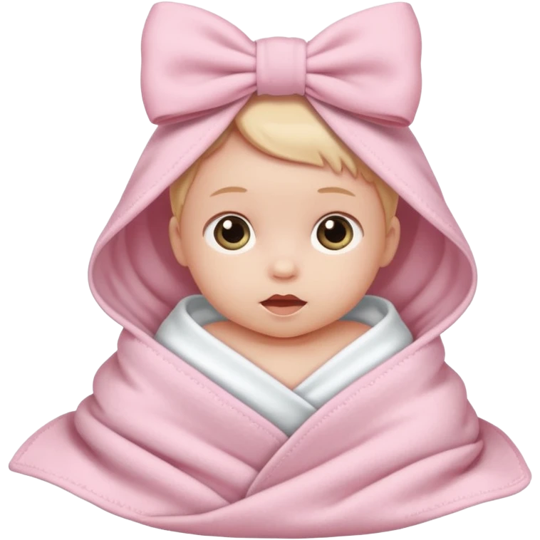 Baby in a light pink blanket with a white bow emoji