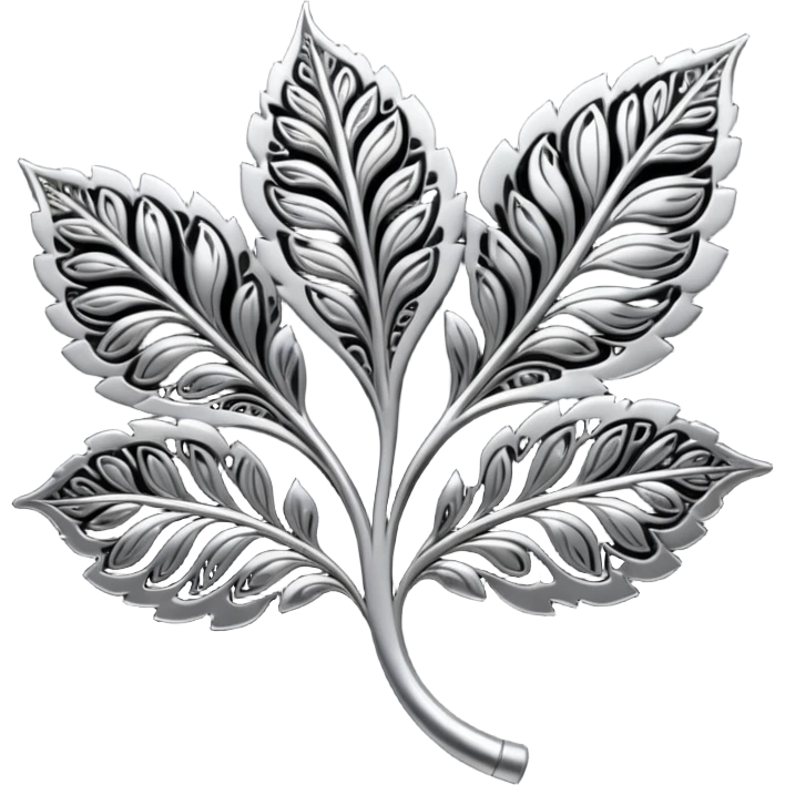 Black and silver filigree leaf, 3D, extremely detailed design emoji
