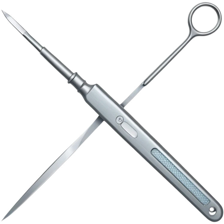 A highly detailed, realistic surgical scalpel with a polished stainless steel blade and a textured grip. emoji