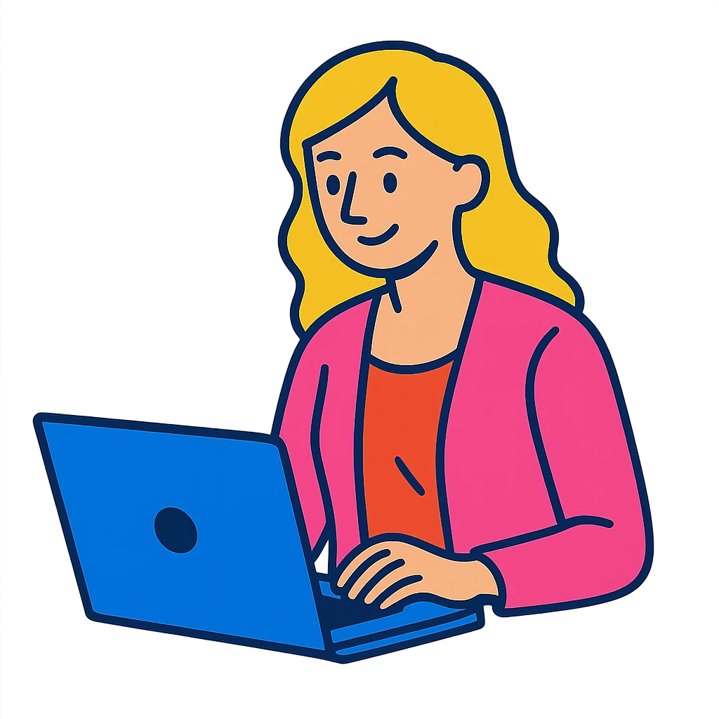 blonde woman in a pink cardigan working on a laptop emoji