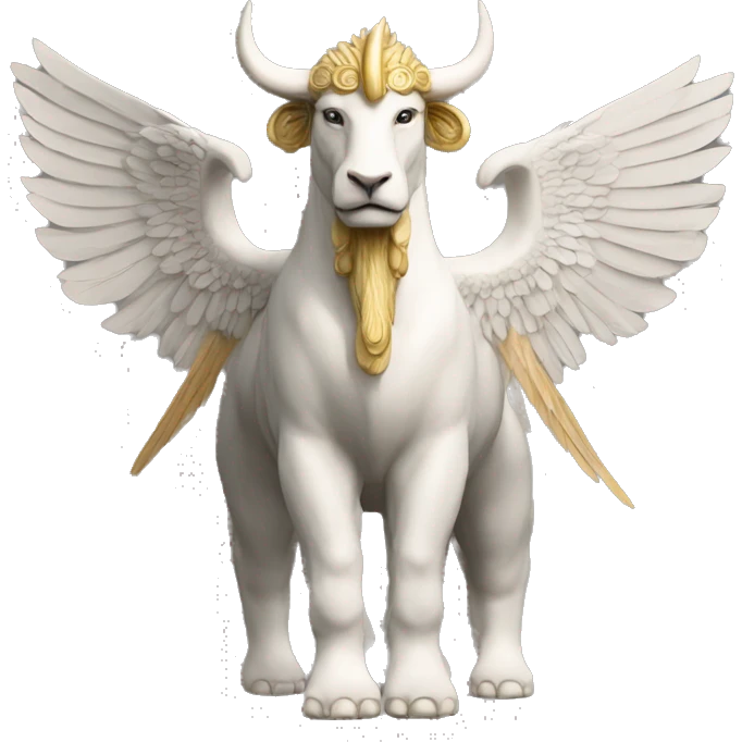 Lamassu, head of a bearded human, body of a bull, feathered wings that extend from its back emoji