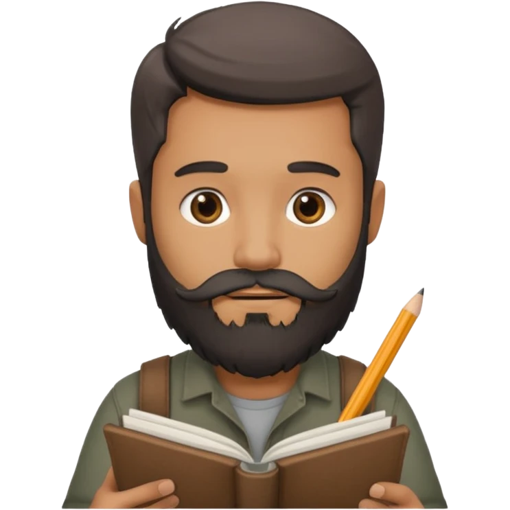 Bearded man with charcoal + sketchbook emoji