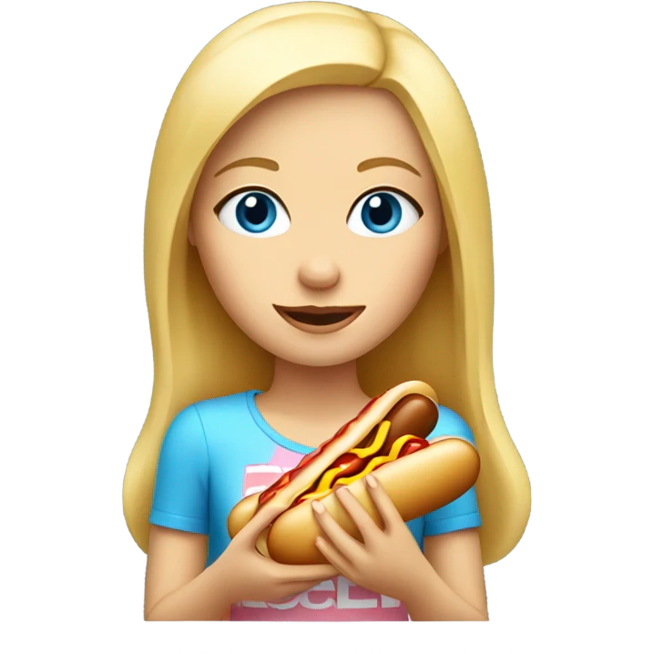 Blonde girl with blue eyes with a hot dog emoji