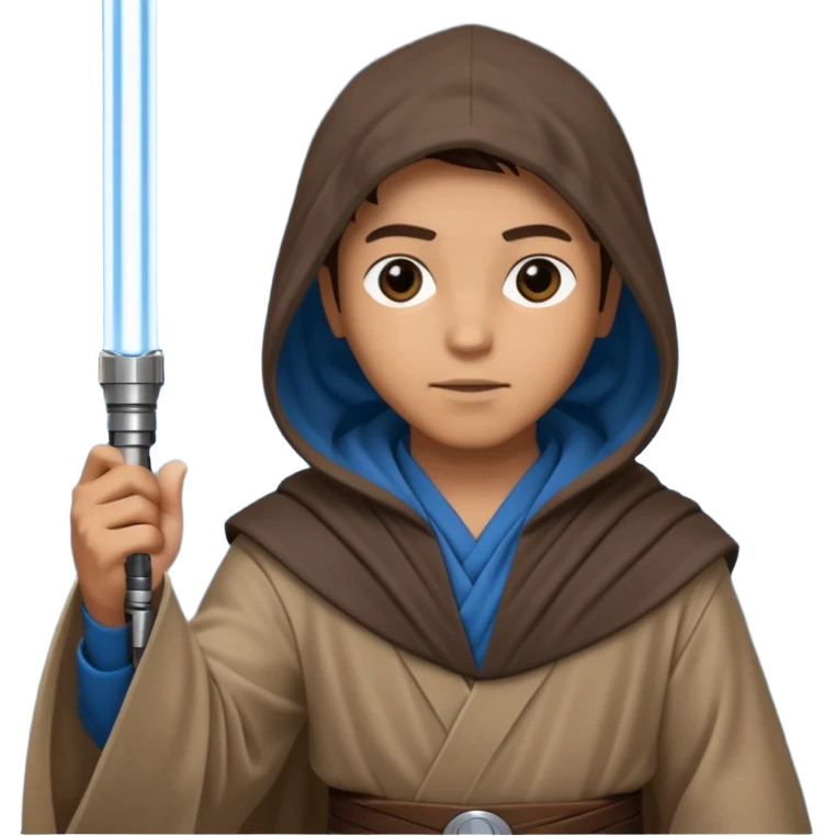 Jedi mind trick where a jedi is waving his hand hooded holding a lightsaber in the other hand emoji