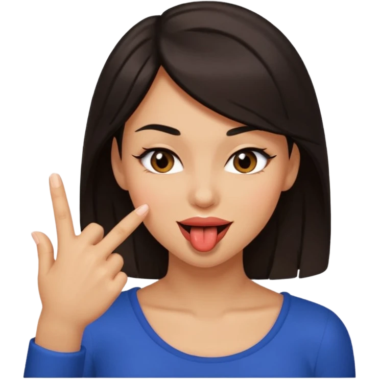 black slighty browin hair light brown skin woman, flirtatious gesture, biting her finger and winking emoji emoji