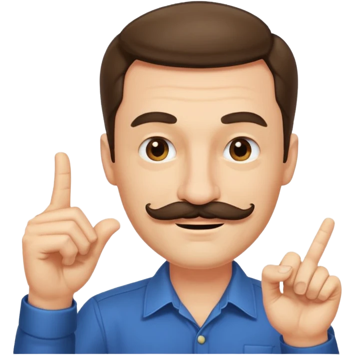 un uomo baffuto spocchioso con il dito alzato e con sguardo compiaciuto da chi la sa lunga con sopacciglio alzato e sorriso emoji