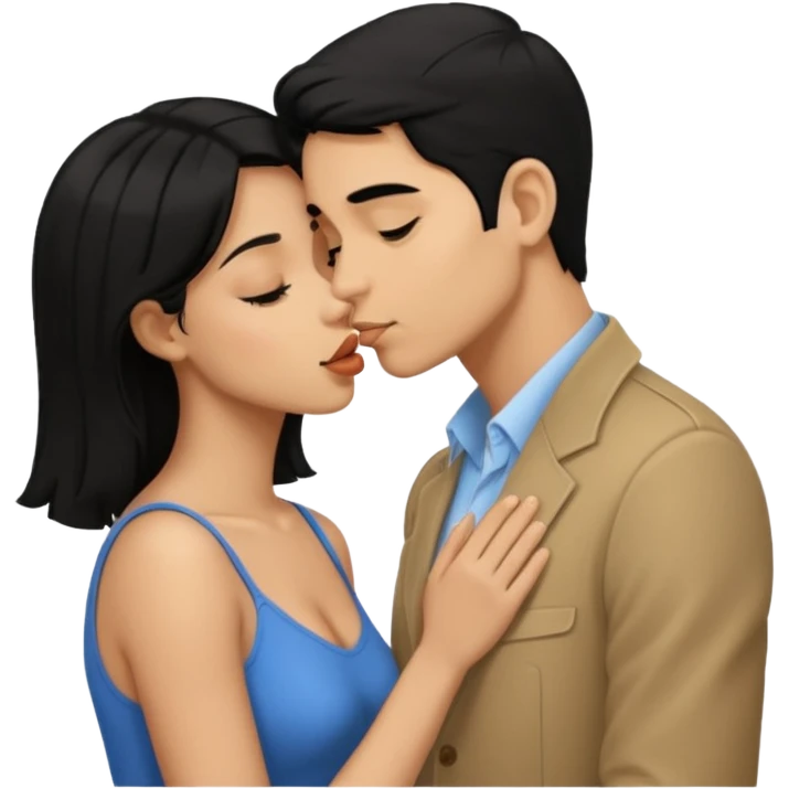 ligh skin black hair man kissing ligh skin black hair woman emoji