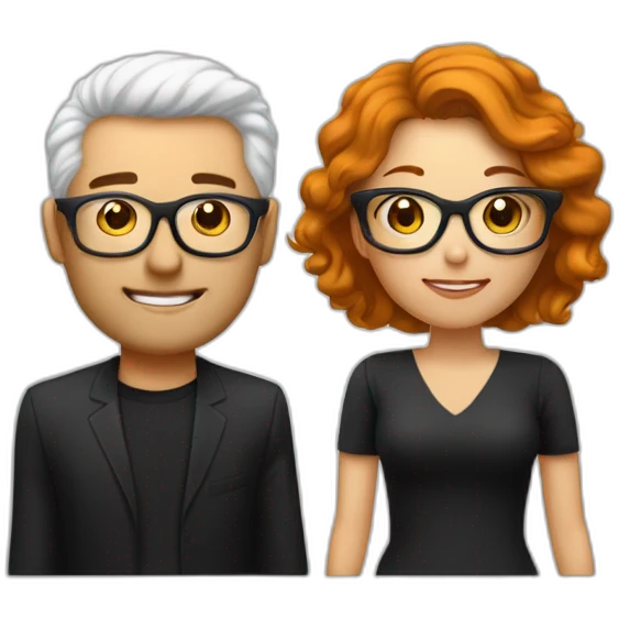 Couple homme blanc cheveux noir qui porte des lunette avec une femme rousse emoji