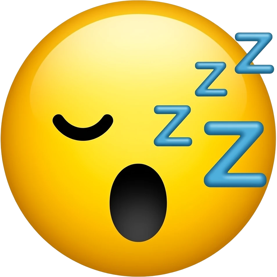emoji visage jaune, endormie, bouche en O remplie noir, gros ZZZ emoji