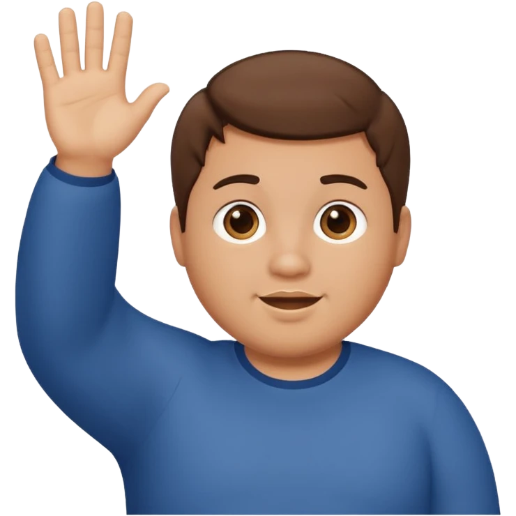make a short brown hair guy who is chubby we can only see his head and he is waving emoji