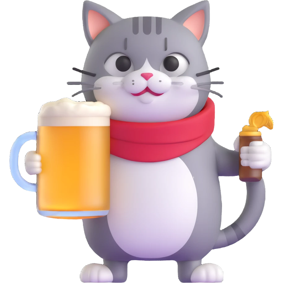 cat holding a giant beer mug emoji