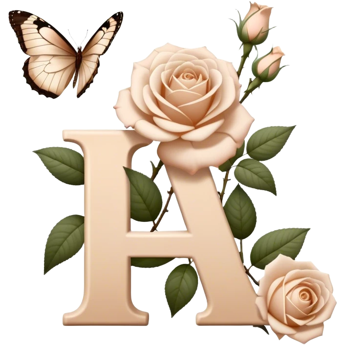 white Ascott tea rose next to a beige aesthetic vintage style letter and a brown beautiful butterfly emoji