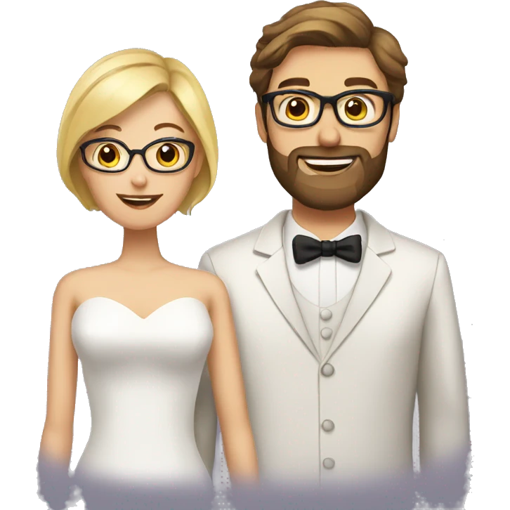 brown hair man with beard marrying a blond hair female with glasses emoji