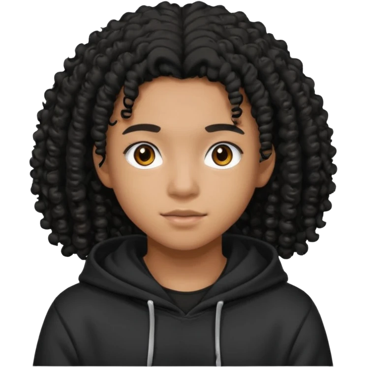 blasian teenager wearing a hoodie with black curly hair emoji
