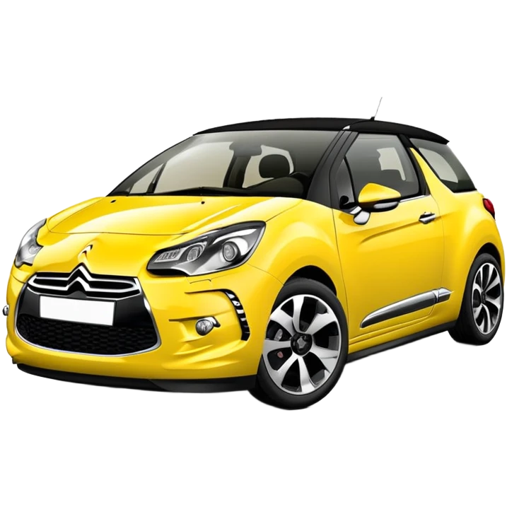 Yellow car Citroen DS3 with black roof like from car catalog  front left side emoji