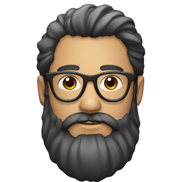 man w beard and long hair. With glasses and black hair emoji