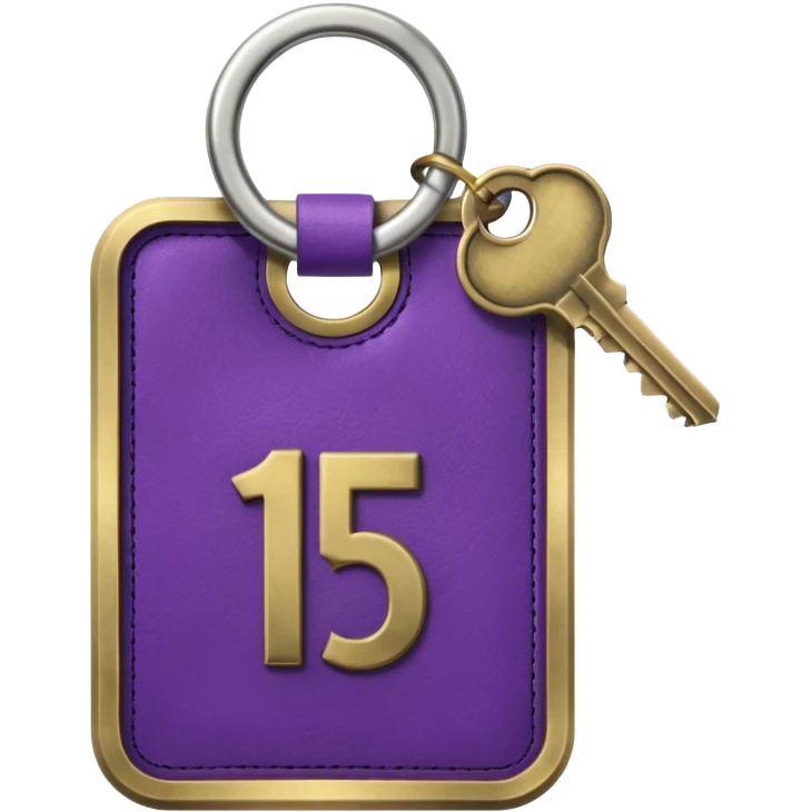 antique silver brass hotel key with large purple leather room number tag emoji